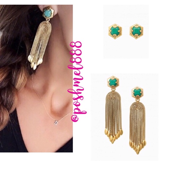 Stella & Dot | [V] Exotic Turquoise Blue+Gold Odeon Statement to Stud Earrings - Picture 8 of 11